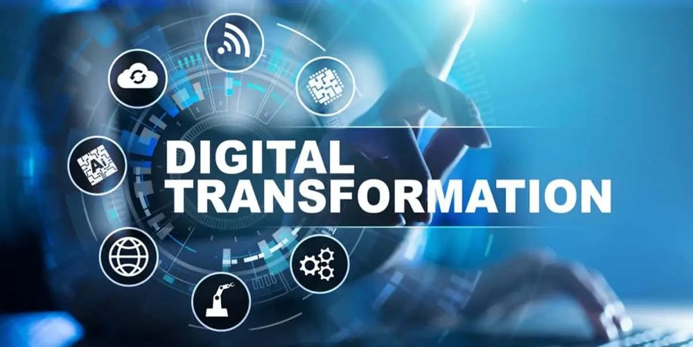 Digital transformation graphic with technology icons